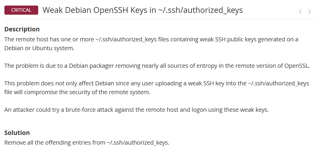 Nessus Debian weak keys finding
